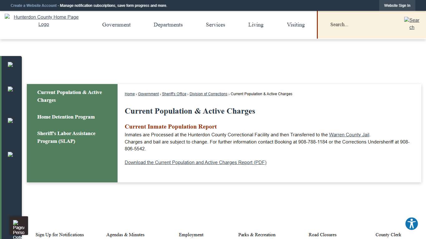 Current Population & Active Charges | Hunterdon County, NJ